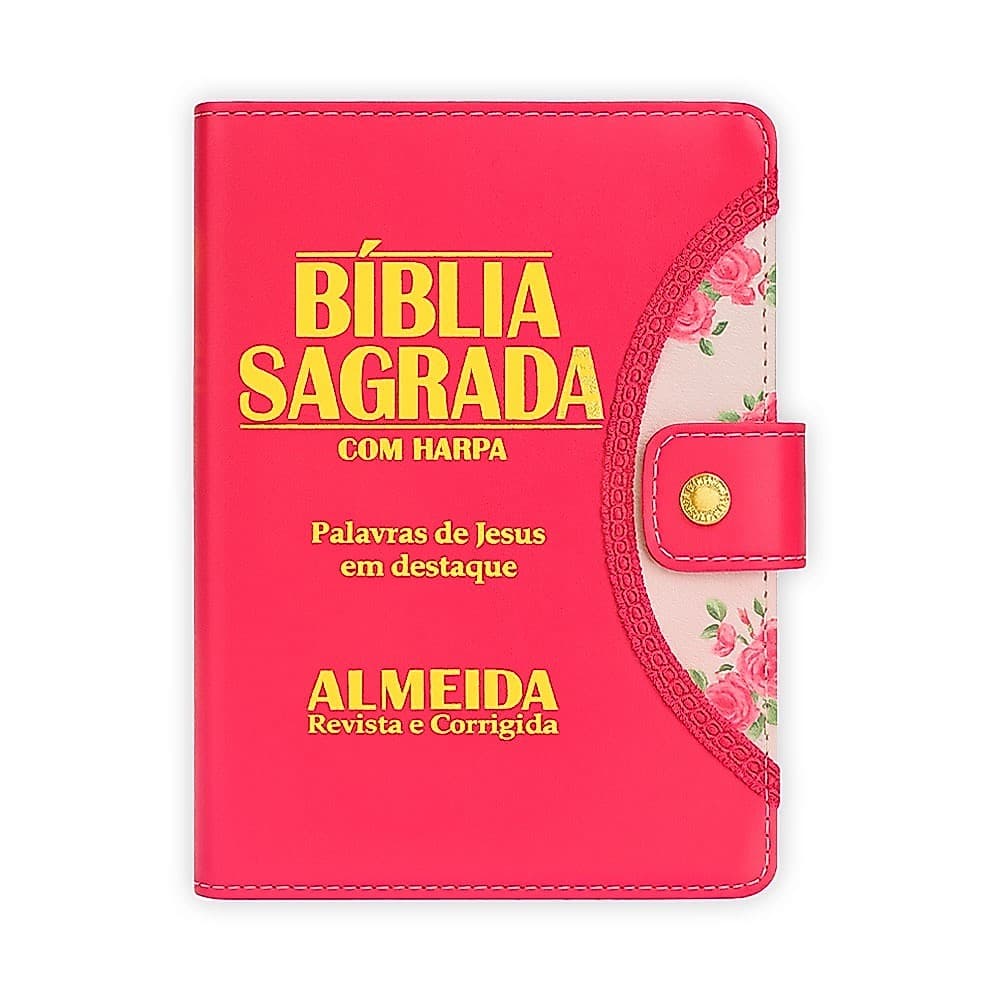 Bíblia Sagrada Feminina - Botão Pink | ARC - João Ferreira de Almeida com Harpa e Índice Lateral