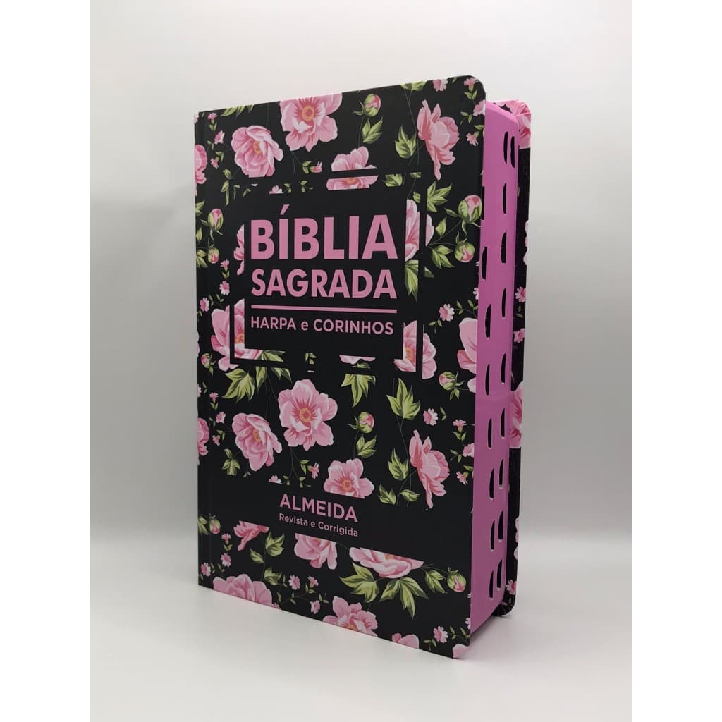 Bíblia Sagrada Tamanho Grande Com Harpa Palavras de Jesus em vermelho Flores Rosa