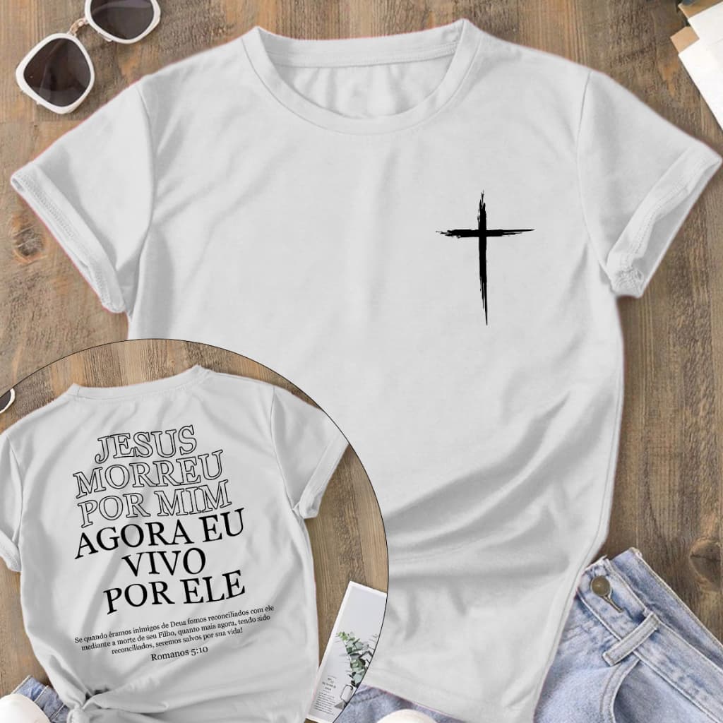 Camiseta Oversized ou T-Shirt Feminina Moda Gospel Gospel Fé Vivo Por Ele Malha Algodão