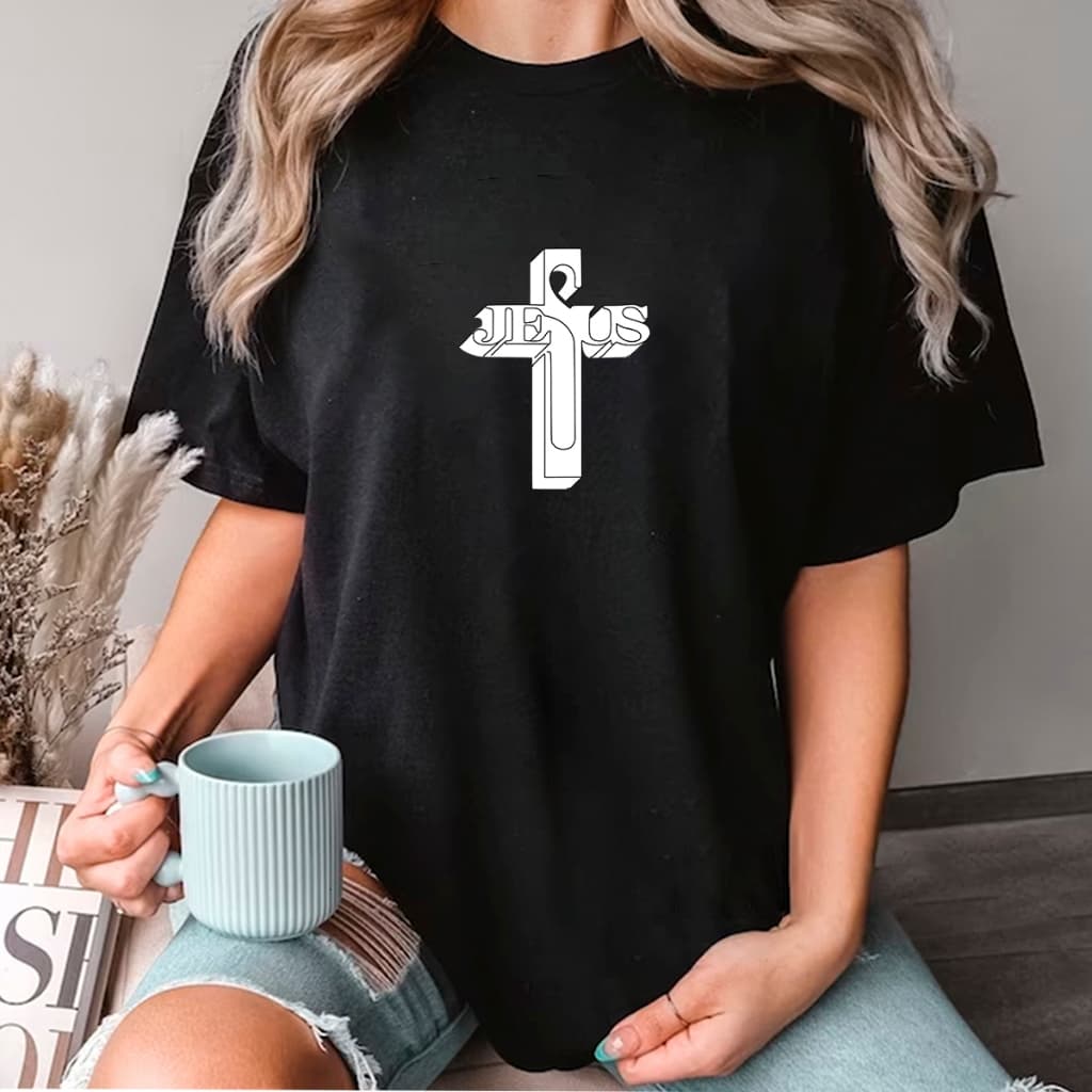 Camiseta Gospel Feminina Jesus Cruz Cristã Gospel Malha Premium Oversized ou T-Shirt Casual