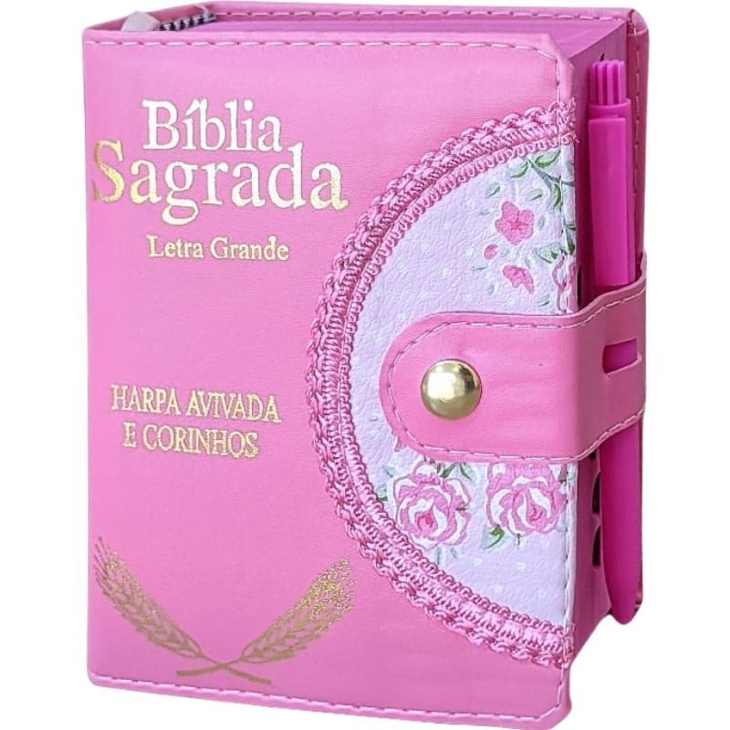 Bíblia Sagrada com Harpa Letra Grande com Harpa Cristã Luxo Borda Decorada