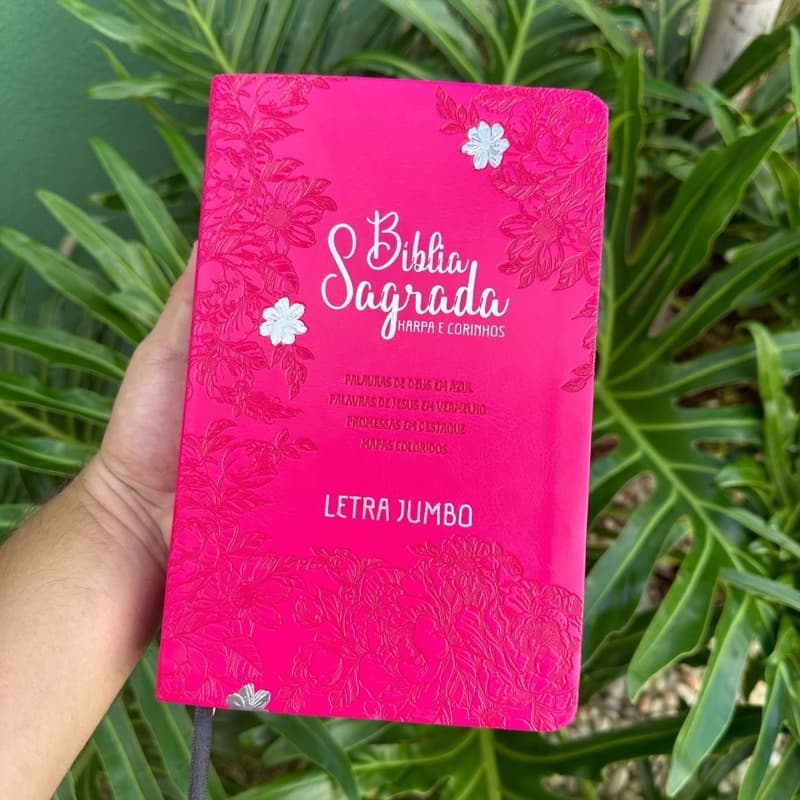 Biblia Letra JUMBO Pink Harpa e corinhos RC | Biblia sagrada luxo
