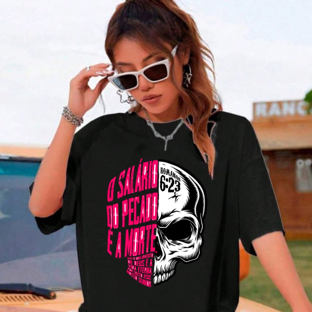 Camiseta Gospel Oversized Romanos 6:23 Unissex Jesus Fé Cristã Estampa Bíblia Evangelho Gospel