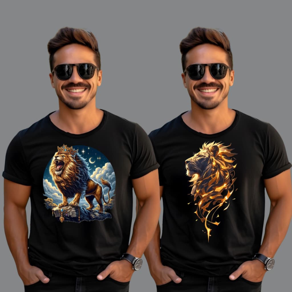 Kit com 2 Camisetas Estampas Gospel Leão de Judá - Linha Premium - Blusa Gospel