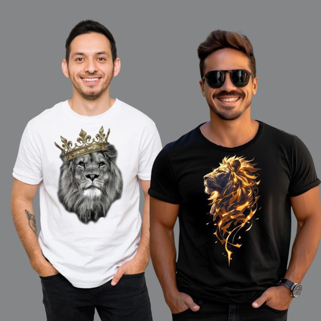 Kit 2 Camisetas Estampas Gospel Leão de Judá - Linha Premium - Blusa Gospel KIT
