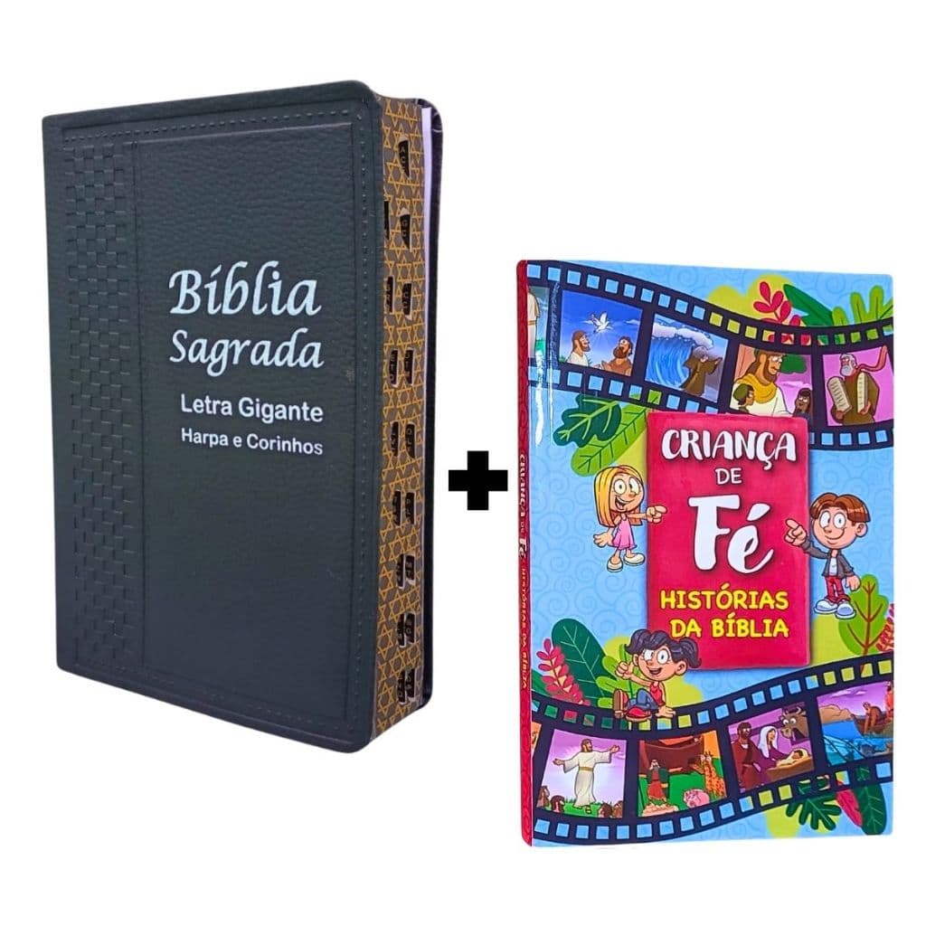 Kit Bíblia com Harpa com Falas de Jesus em Vermelho e de Deus em Azul + Bíblia Infantil Criança de Fé