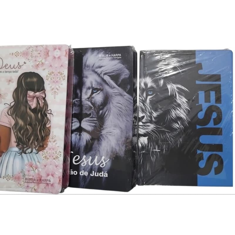 KIT 3 BIBLIAS SAGRADAS JESUS LEAO DE JUDA BIBLIA FEMININA FLORAL BIBLIA JESUS AZUL SLIM CAPA DURA