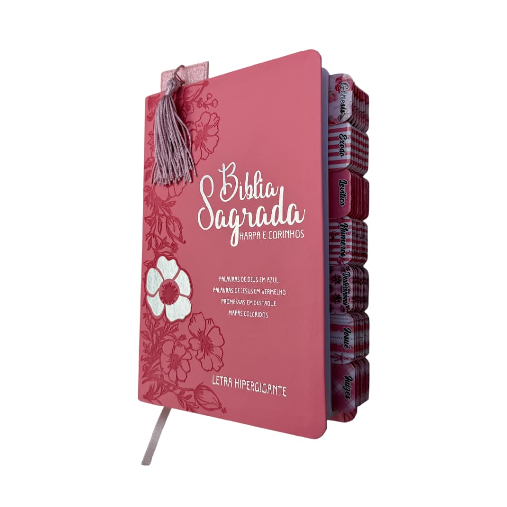 BÍBLIA HIPER ROSA 22x16 LUXO CAPA COURO FULL COLOR ARC | Império das Bíblias