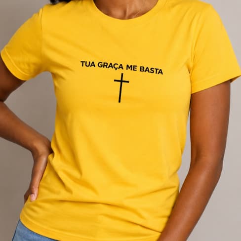 Camiseta Feminina Gospel Tua Graça Me Basta Cruz Cristã Minimalista Casual Evangélica Gospel