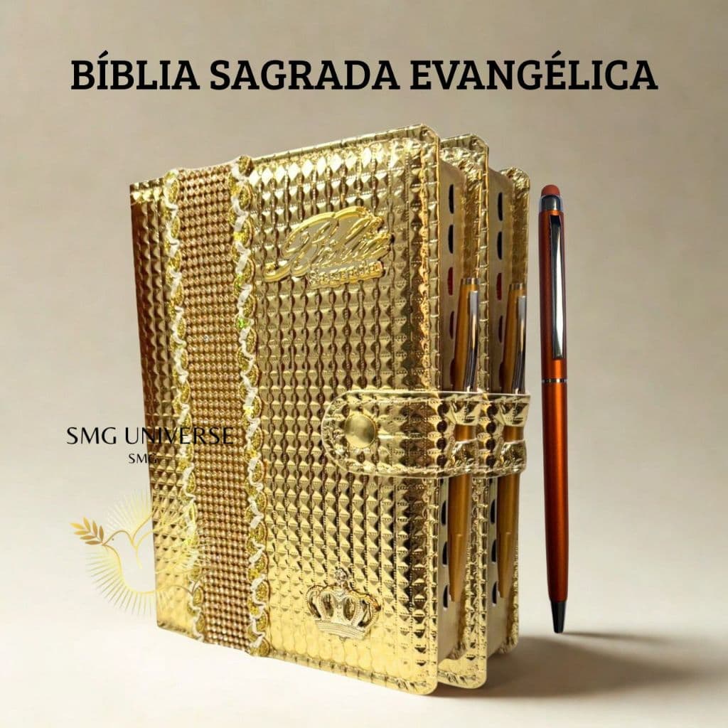 Biblia Sagrada Letra Hipergigante Luxuosa Gold Dourada com Harpa