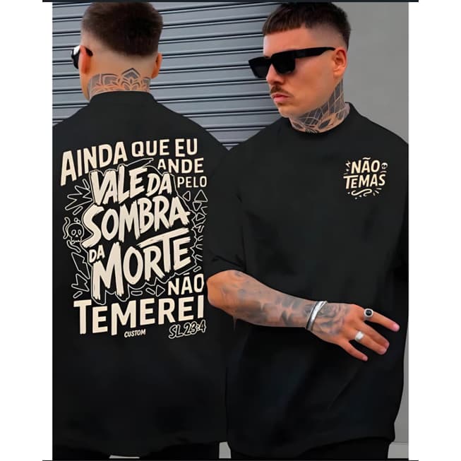 Camiseta T-shirt Cristã Gospel blusa Unisex 100% Algodão Fé Salmo 23 Gospel