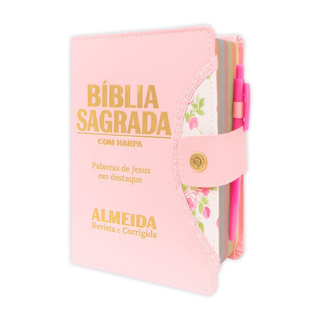 Bíblia Sagrada Evangélica Femenina - Botão Rosa | ARC - João Ferreira de Almeida com Harpa