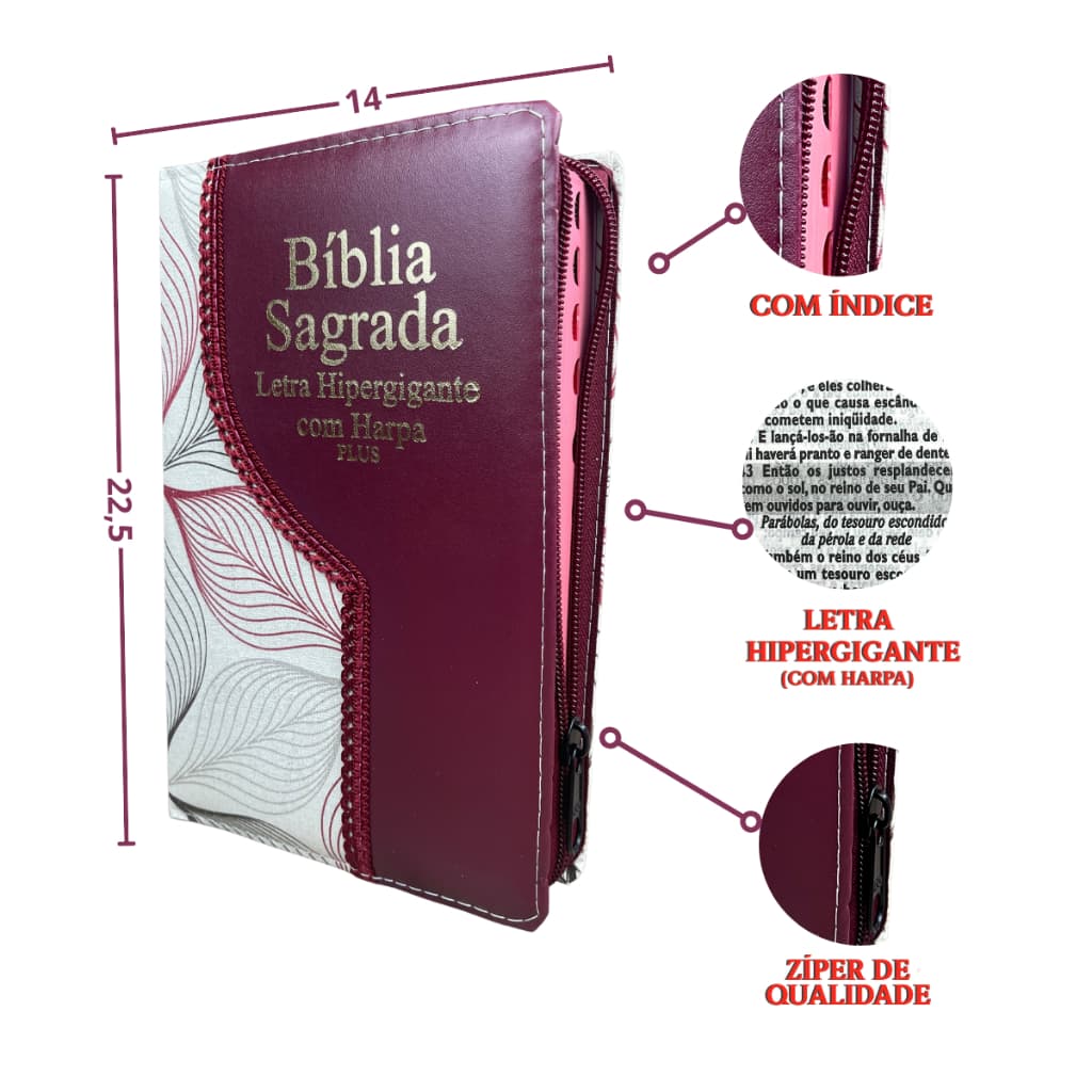 Bíblia Hiper Gigante com Harpa Zíper Índice Almeida Corrigida ARC Palavras Jesus e Edição Promessas