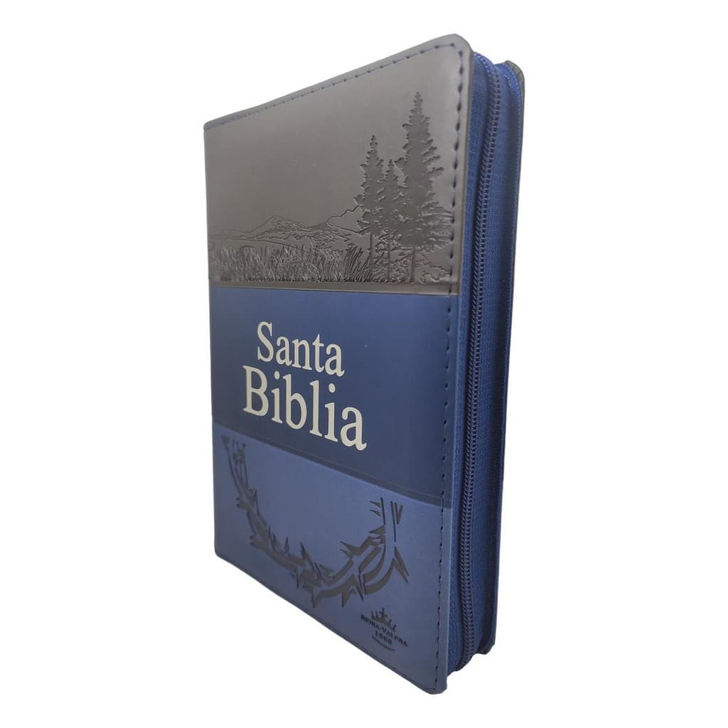 Bíblia Sagrada Em Espanhol | Santa Bíblia | Reina Valera 1960 | Letra Grande | Índice Lateral | Capa Zíper Azul E Cinza