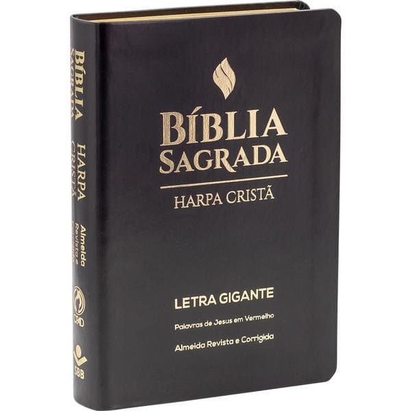 Bíblia Sagrada, Letra Gigante, com Harpa Cristã, Capa de Couro, preta - Bíblia com harpa cristã e letra gigante