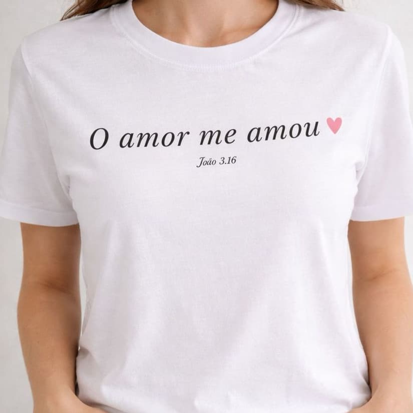 Blusa T-shirt Estampada Gospel Feminina Social O amor me amou Algodão Moda Cristã Gospel Igreja