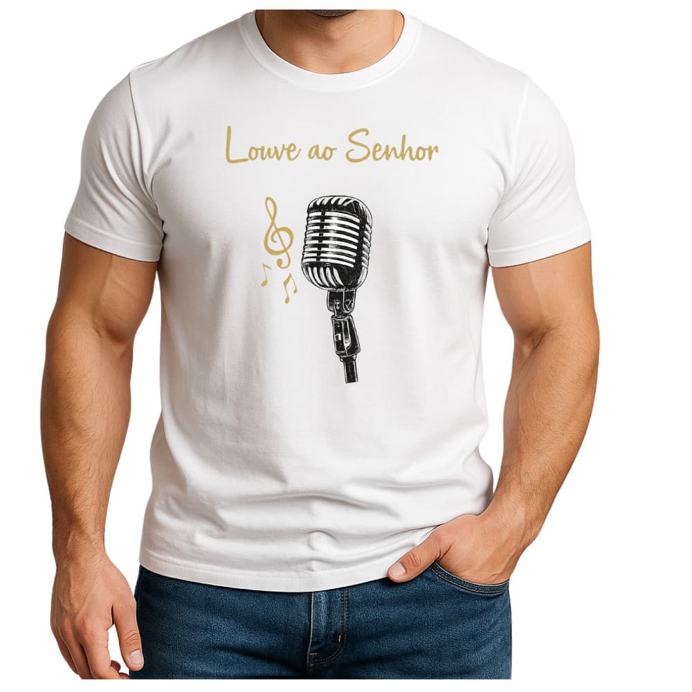 Camiseta Góspel Unissex 100% Algodão Blusa Cristã Góspel Estampa Louve ao Senhor Para Músicos Louve ao Senhor