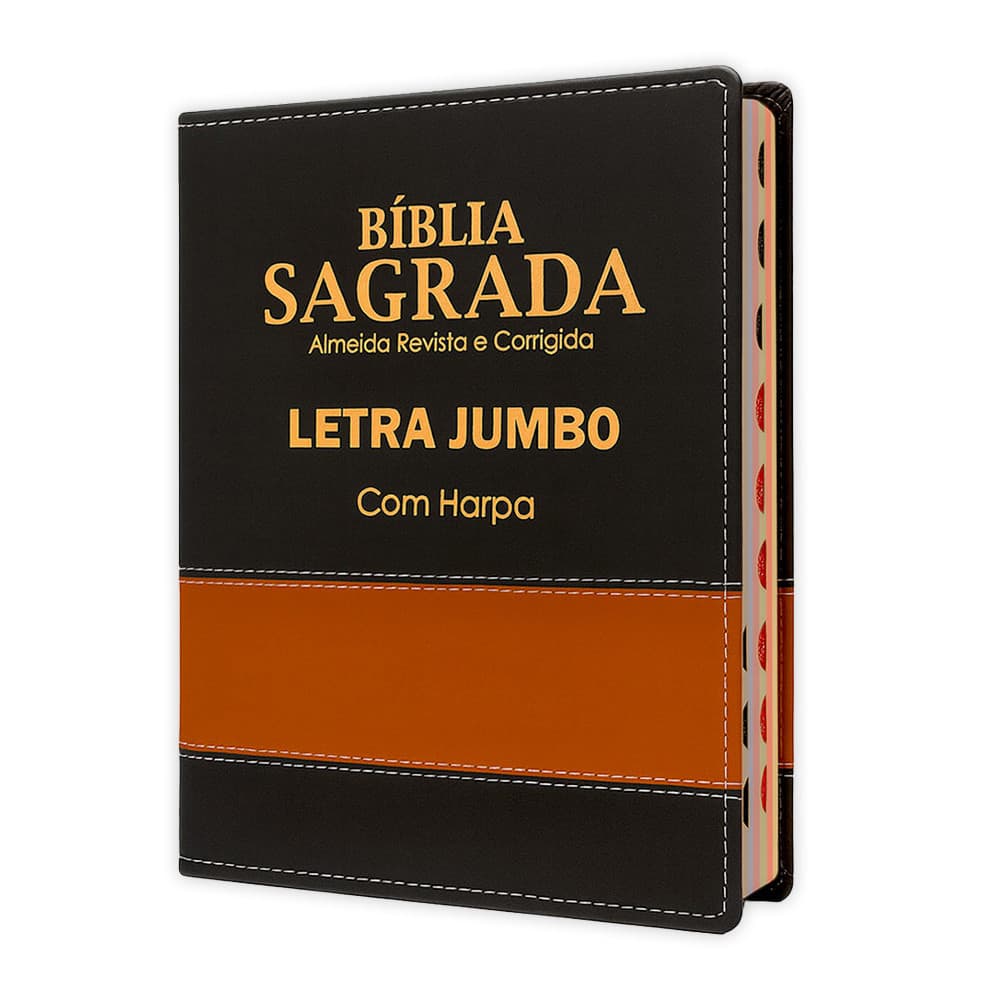 Bíblia Sagrada - Jumbo Luxo Preta c/ Caramelo | ARC - João Ferreira de Almeida - Harpa e Índice por Cores