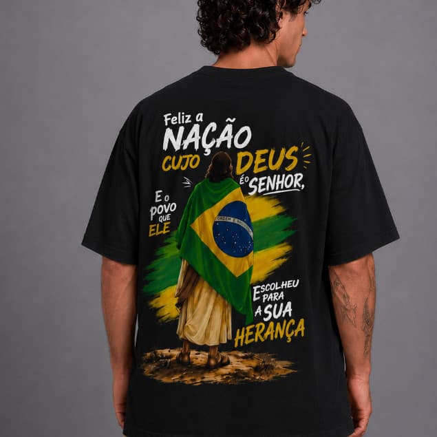 Camiseta  Gospel Masculina Feminina Brasil Pátria Jesus Estampada Camisa Algodão Patriota Versículo Gospel
