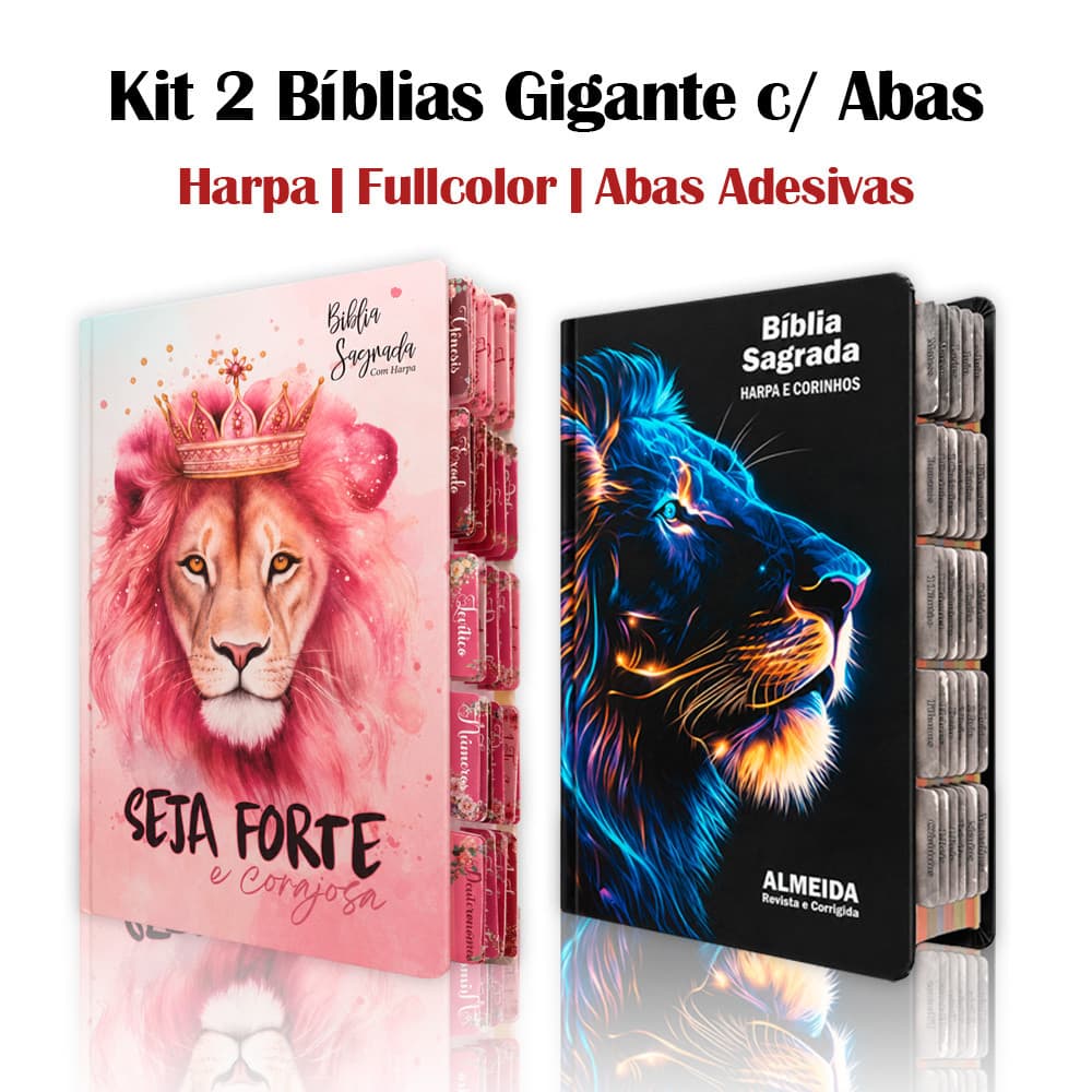 Kit 2 Unidades Bíblia Sagrada | ARC - Índice com Abas Adesivas com Harpa - Harpa - Seja Forte e Raio Azul