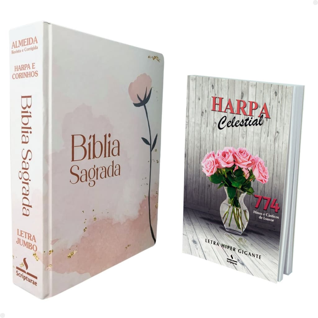 Kit Biblia e Harpa Feminina Letra Jumbo Flor Rosa E Harpa Cristã